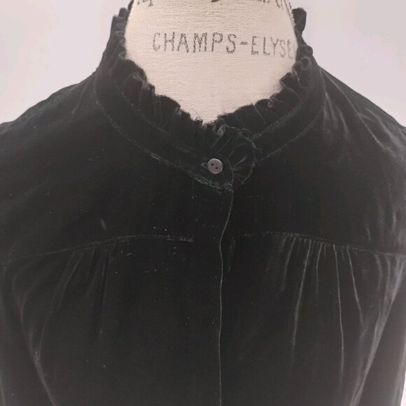 go silk velvet long sleeve black black button down ruffle collar washable silk - Picture 10 of 14